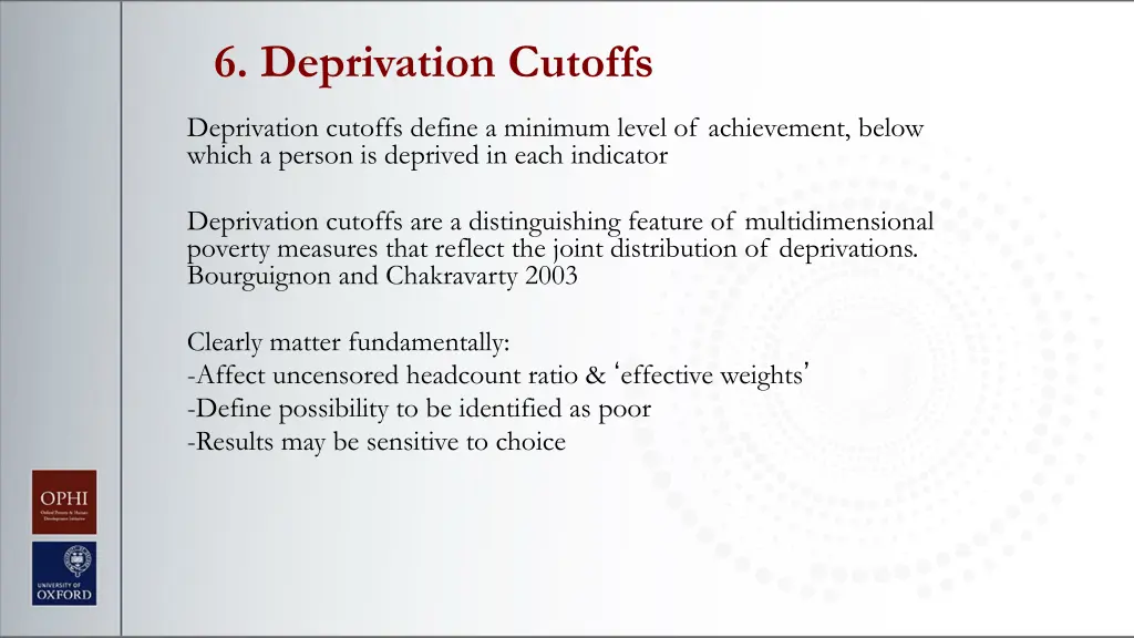 6 deprivation cutoffs