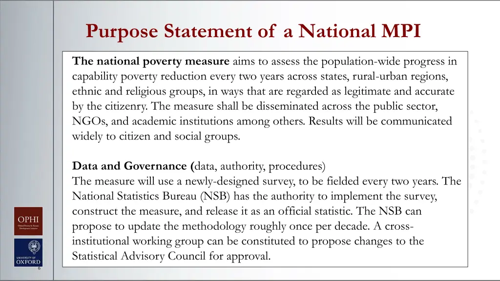 purpose statement of a national mpi