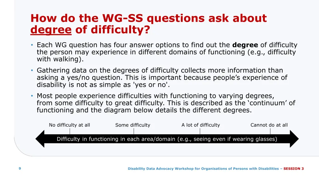 how do the wg ss questions ask about degree