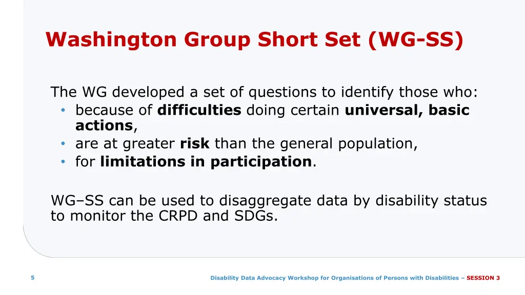 washington group short set wg ss