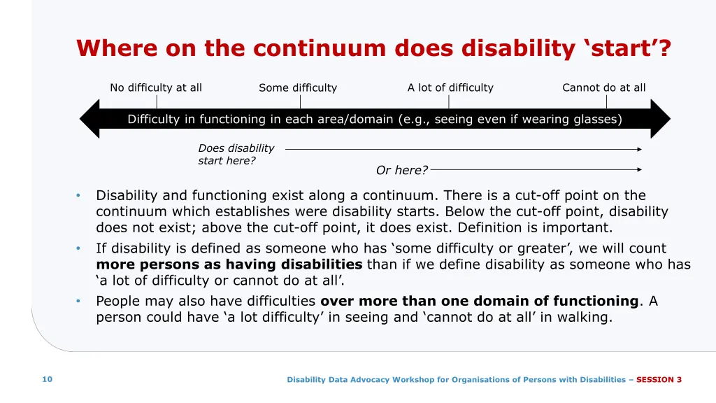 where on the continuum does disability start