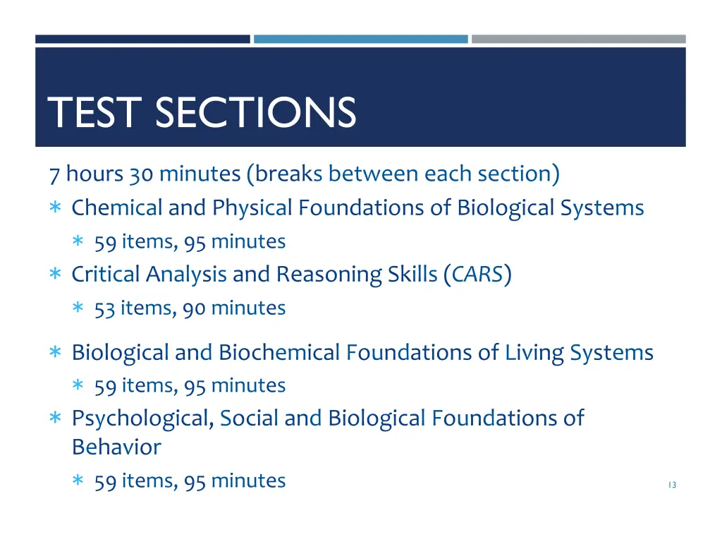 test sections