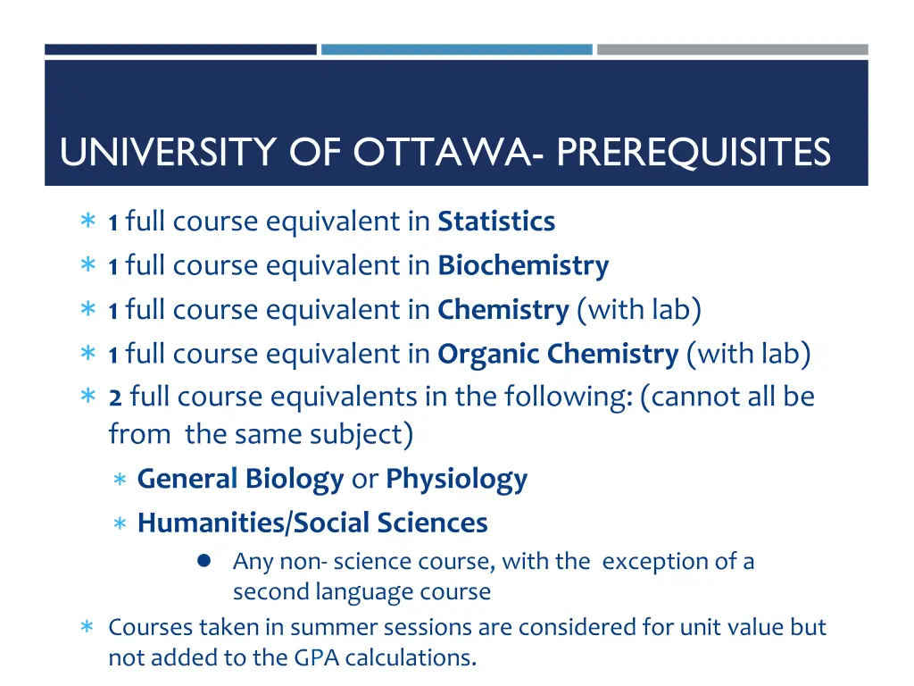 university of ottawa prerequisites