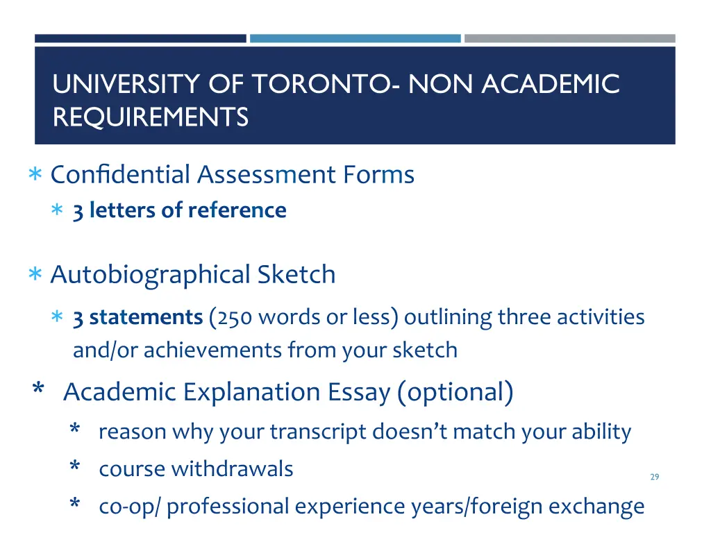 university of toronto non academic requirements