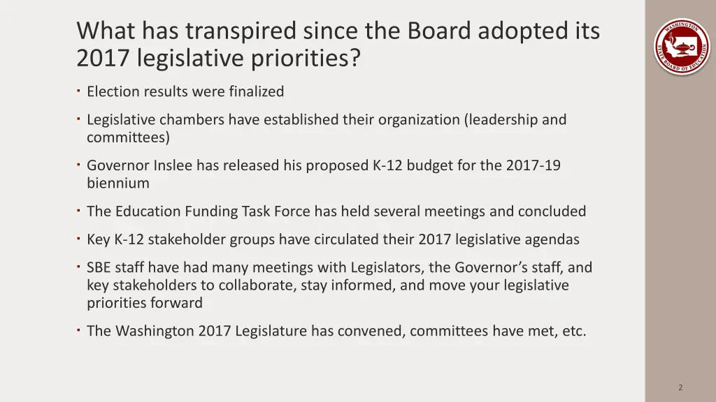 what has transpired since the board adopted