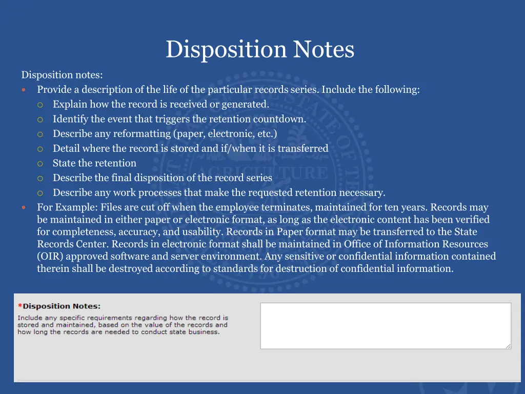 disposition notes