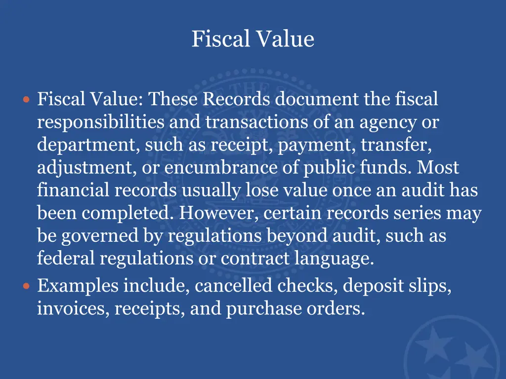 fiscal value