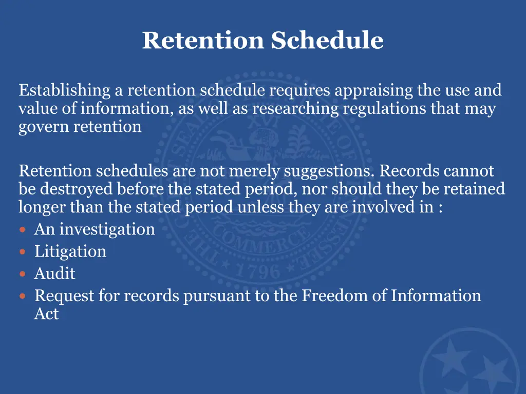 retention schedule