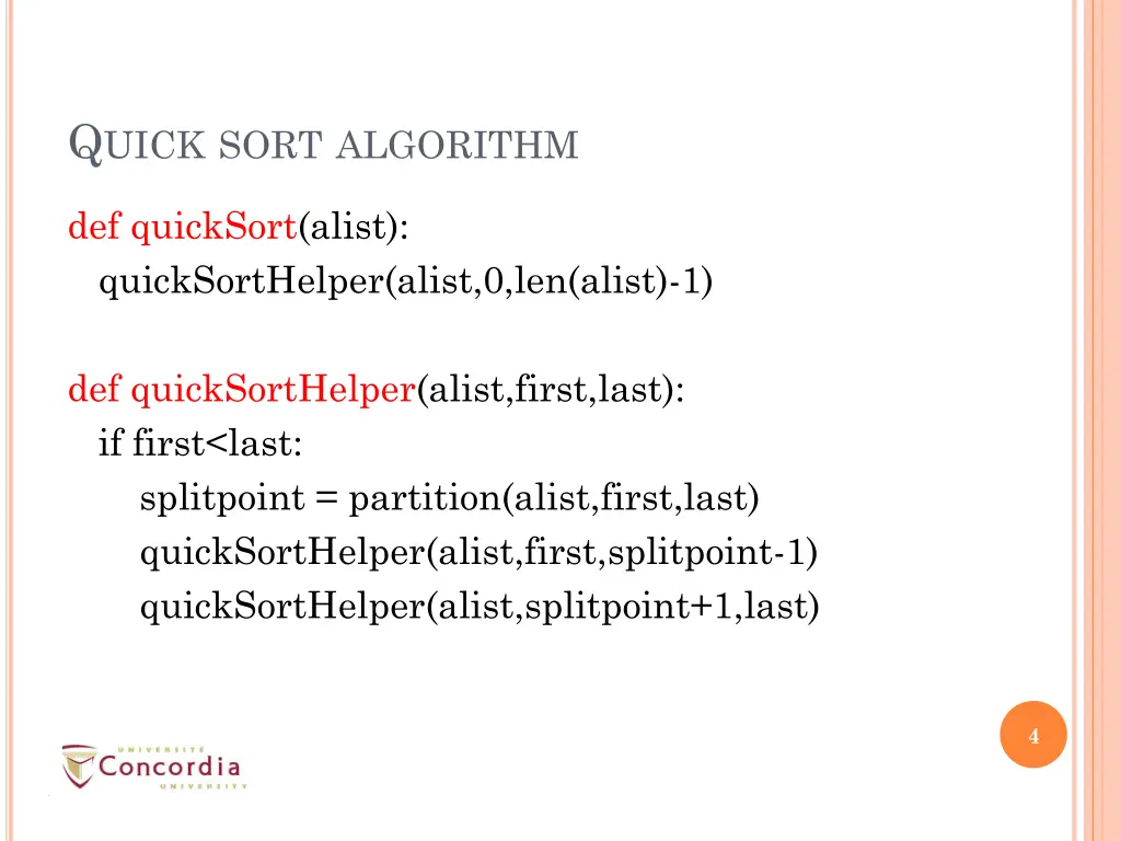 q uick sort algorithm