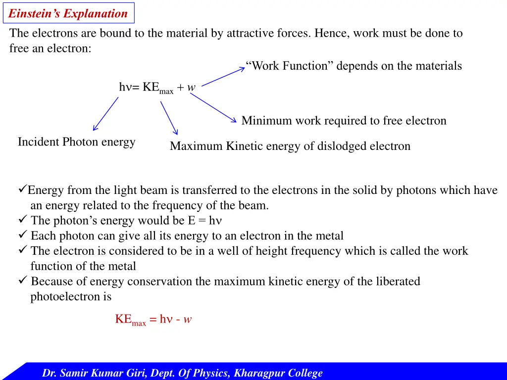 einstein s explanation the electrons are bound