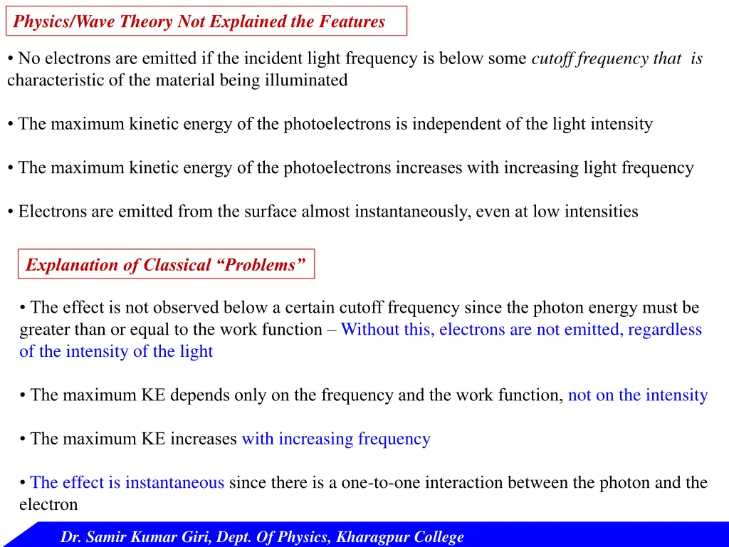 physics wave theory not explained the features