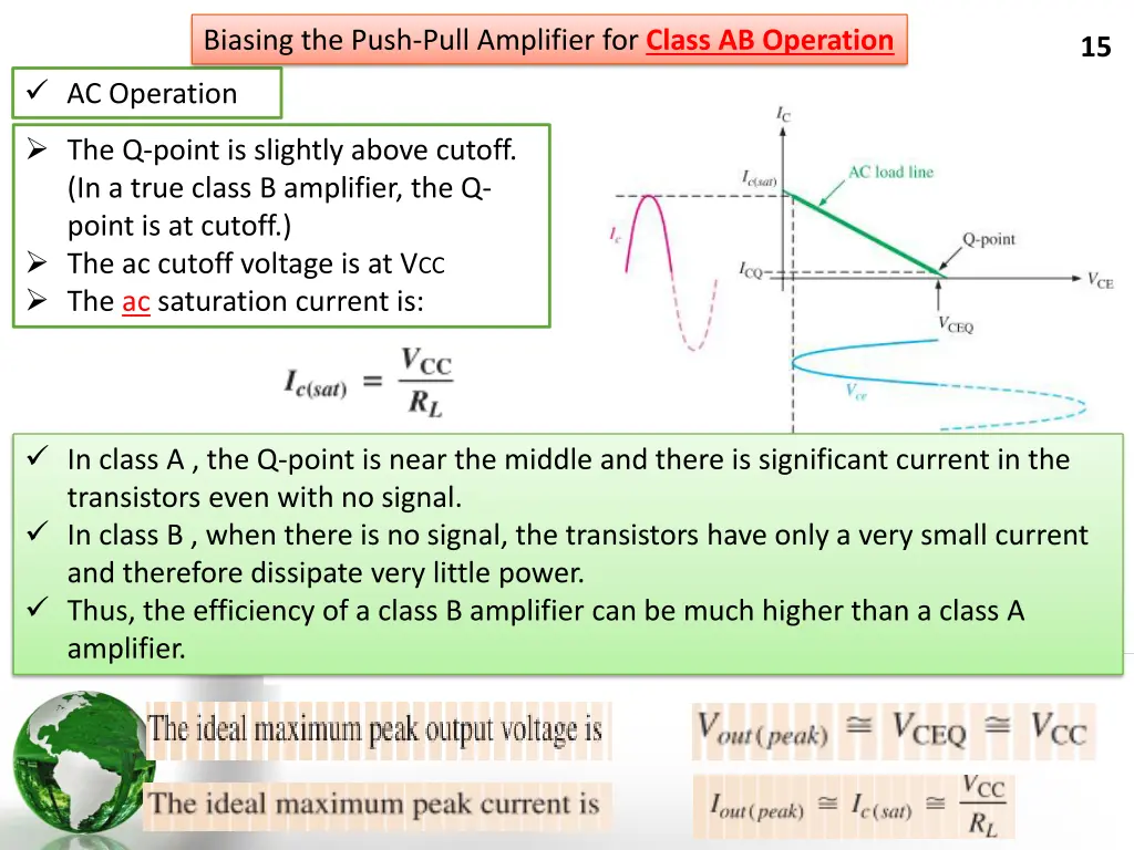 biasing the push pull amplifier for class 1