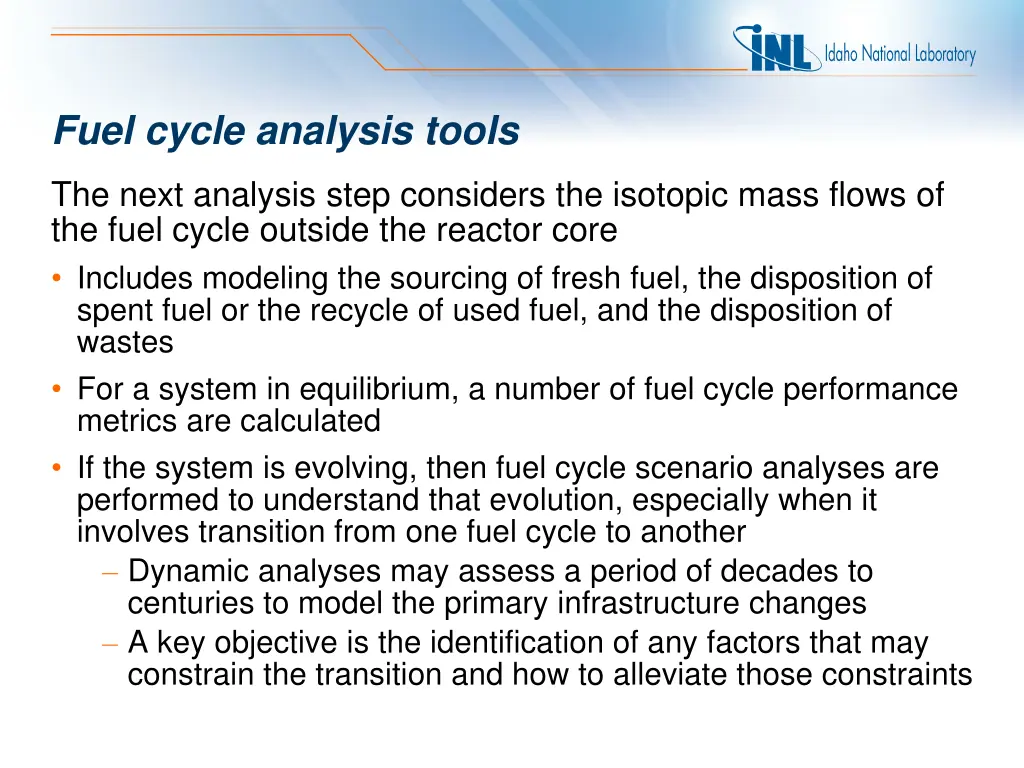 fuel cycle analysis tools