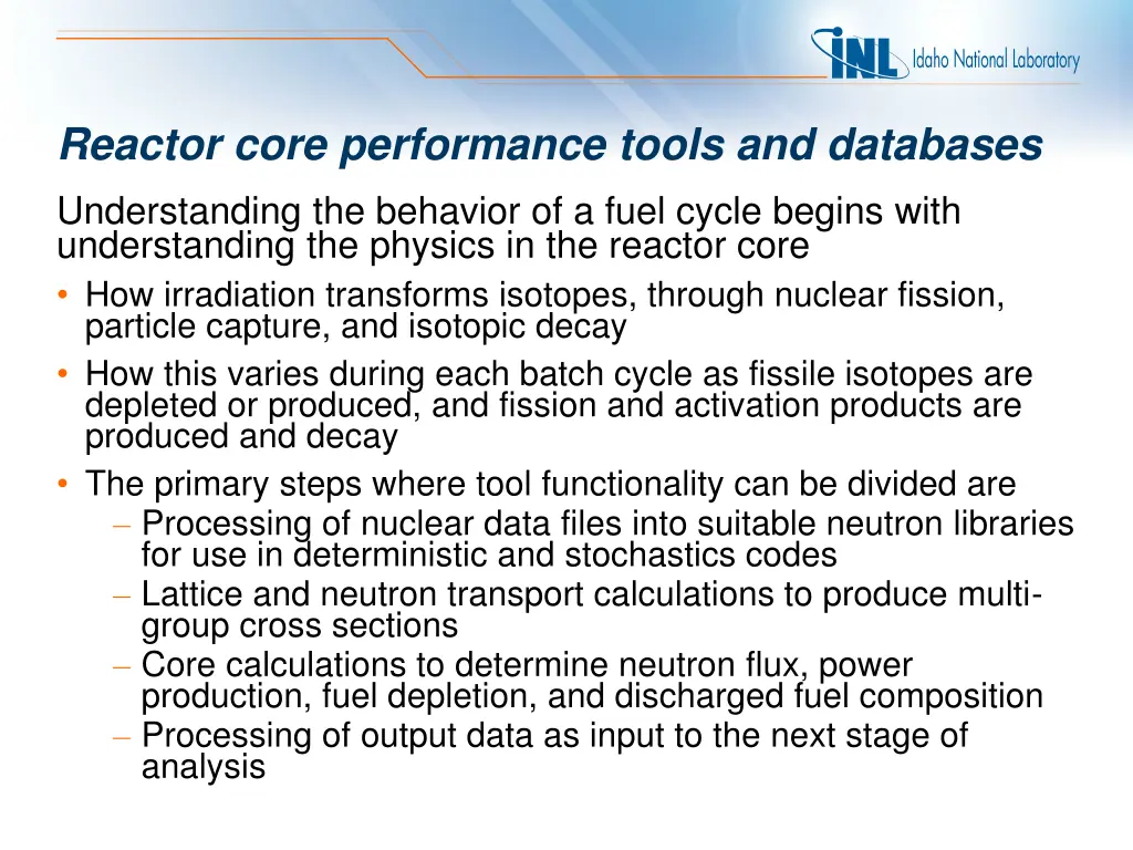 reactor core performance tools and databases