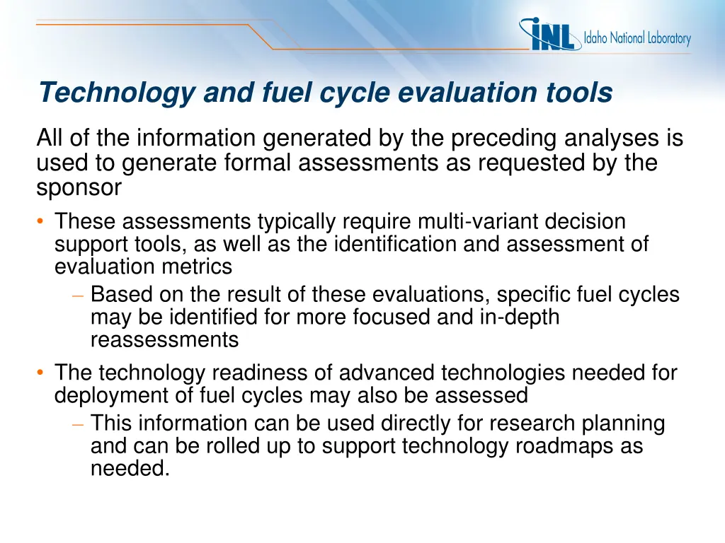 technology and fuel cycle evaluation tools