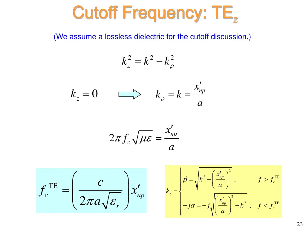 cutoff frequency te z