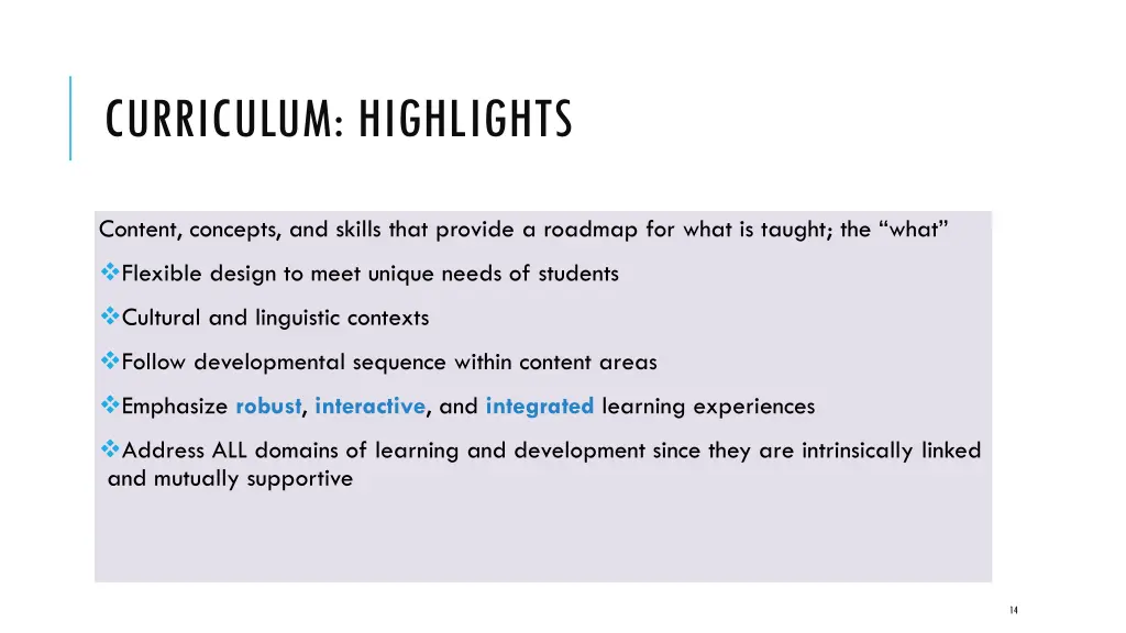 curriculum highlights