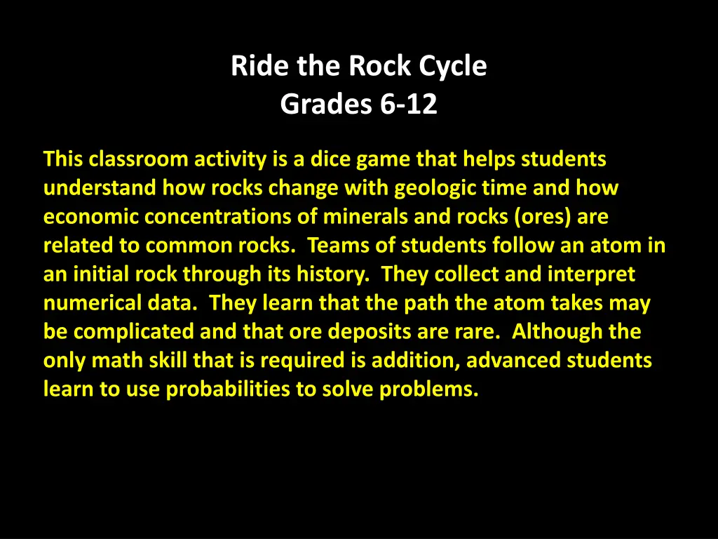 ride the rock cycle grades 6 12