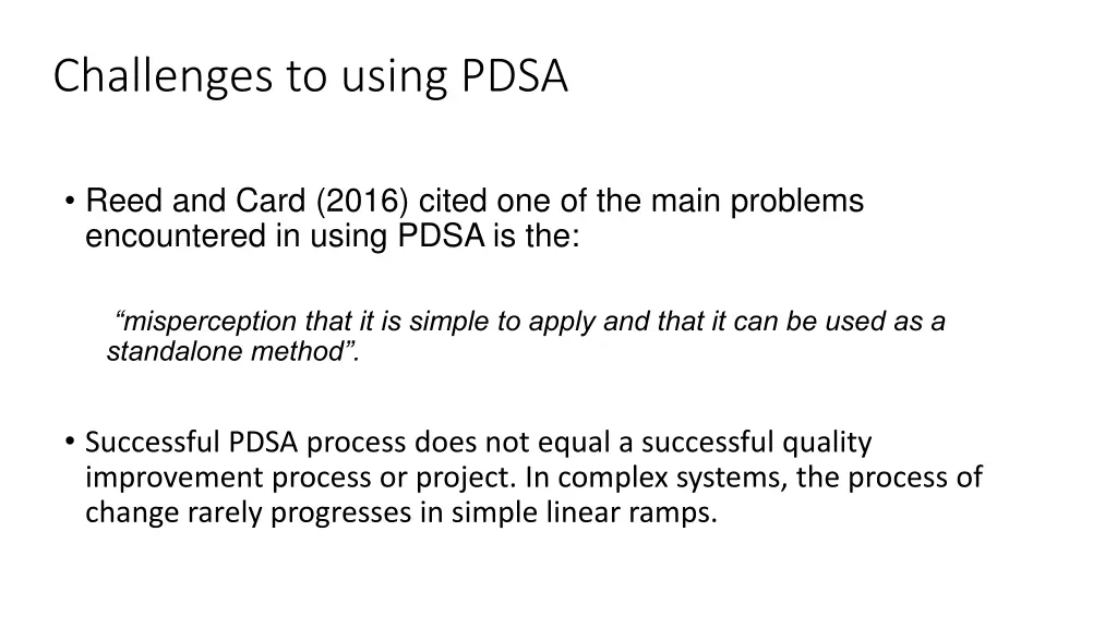 challenges to using pdsa