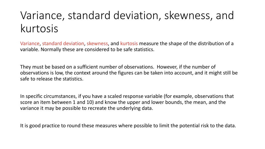 variance standard deviation skewness and kurtosis