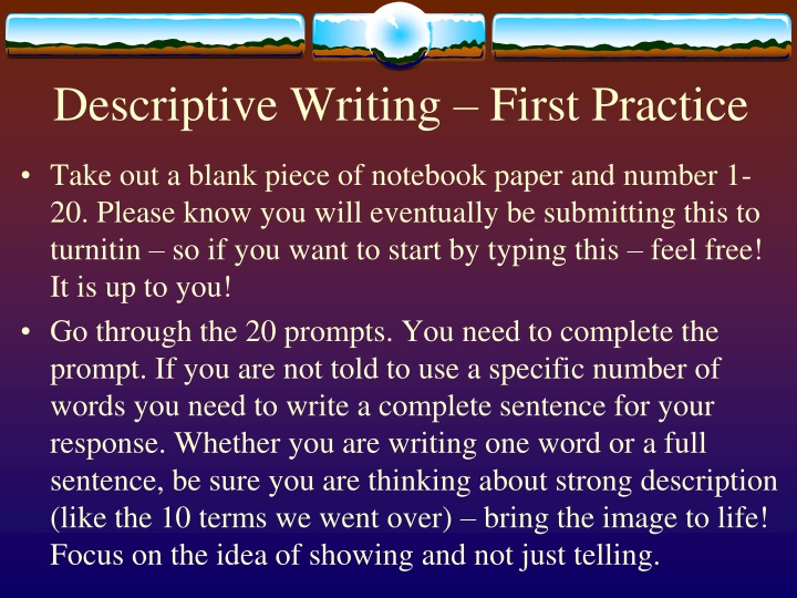 descriptive writing first practice