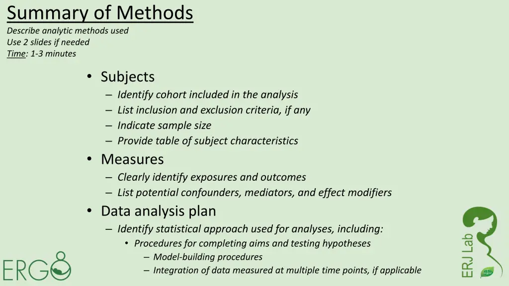 summary of methods describe analytic methods used