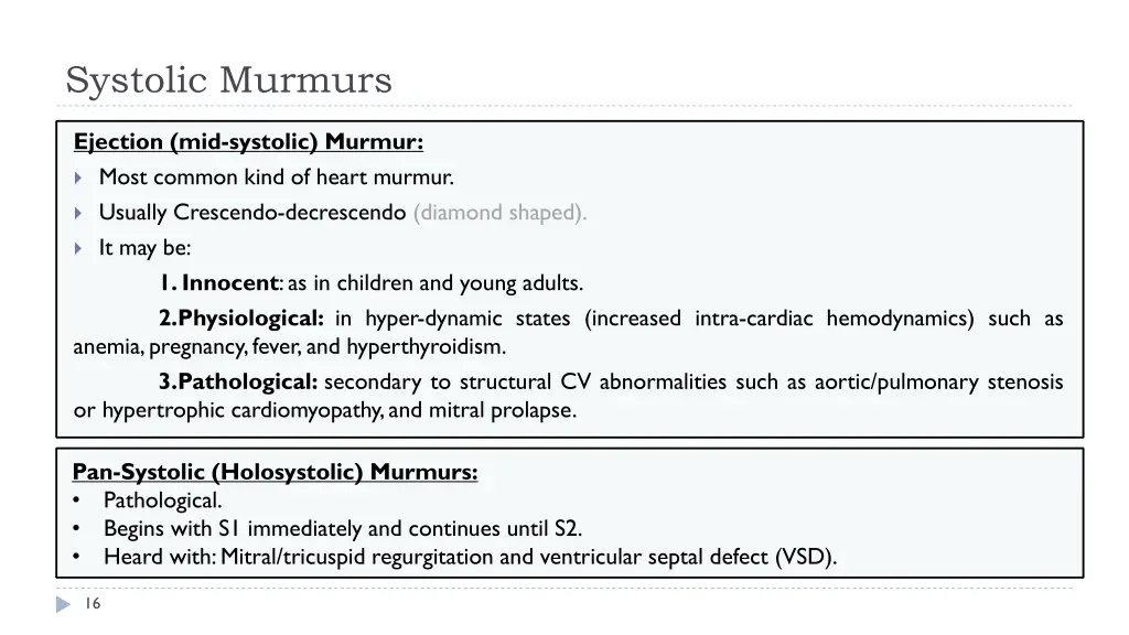 systolic murmurs