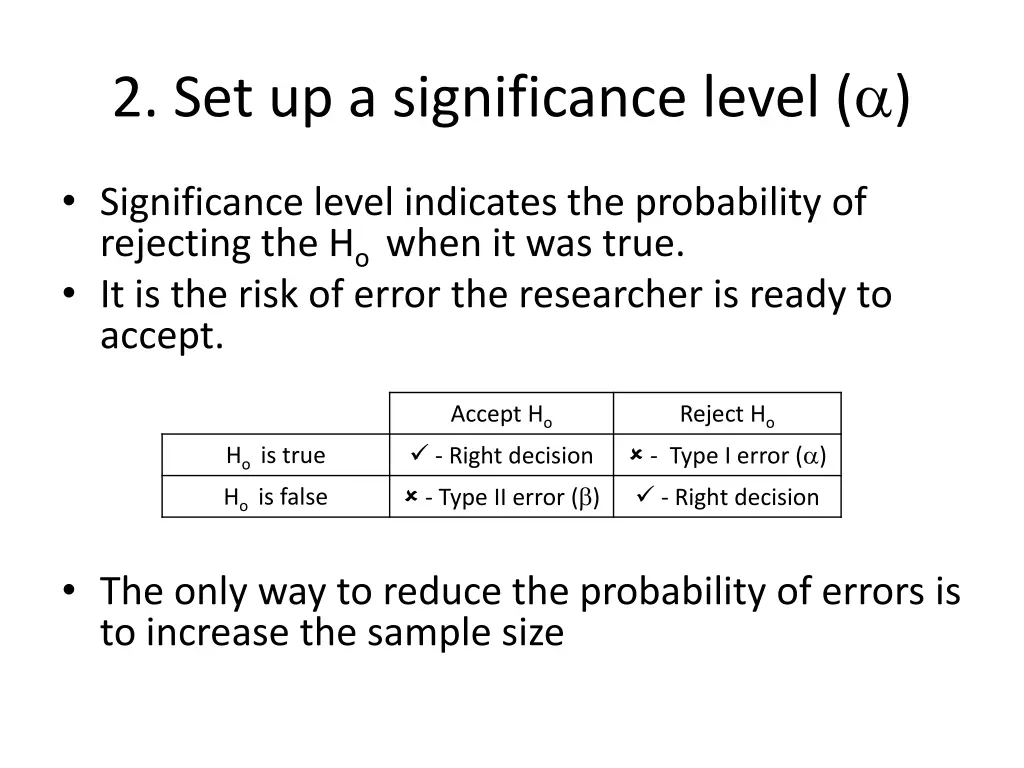 2 set up a significance level