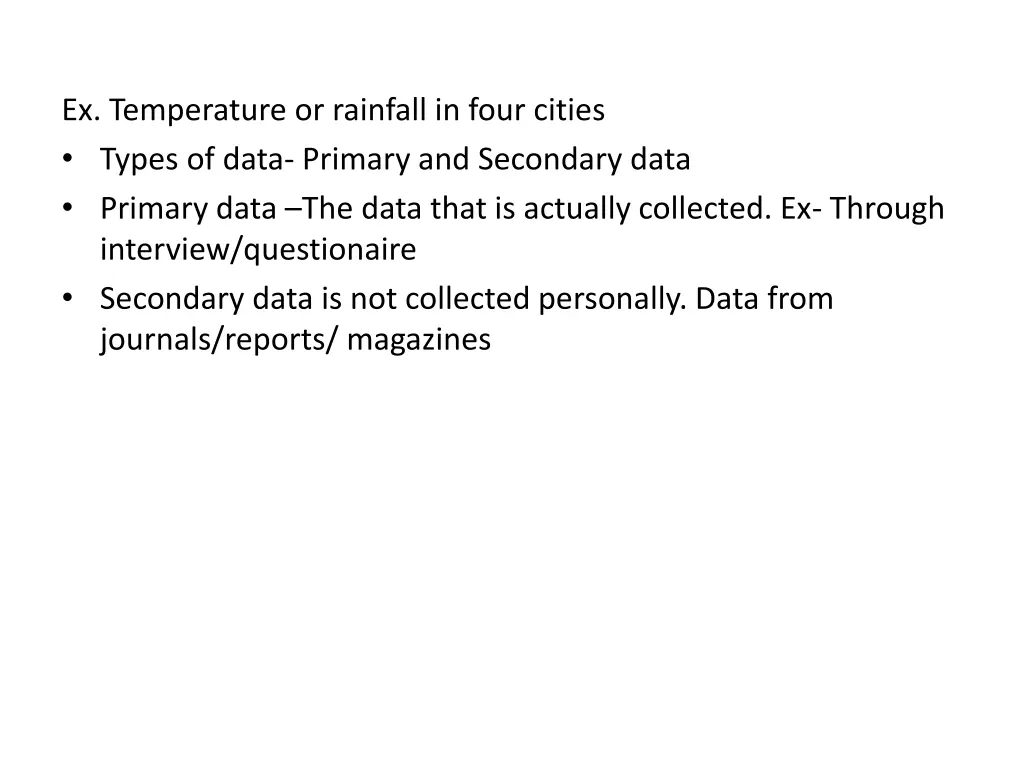 ex temperature or rainfall in four cities types