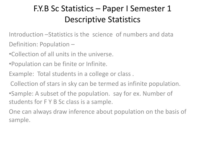 f y b sc statistics paper i semester