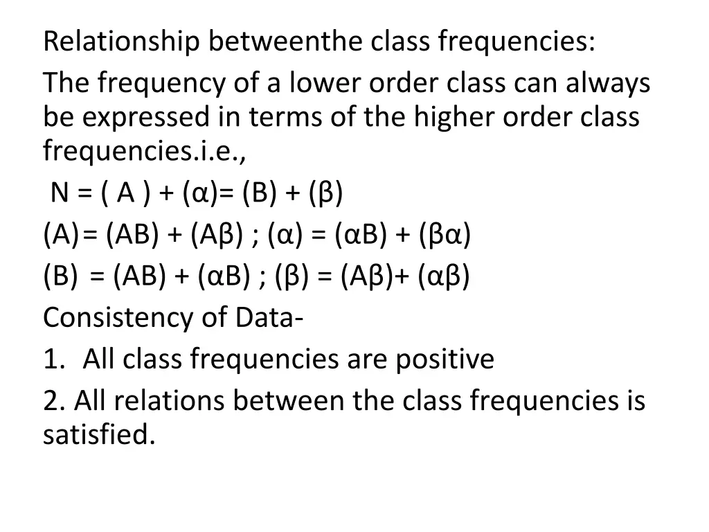 relationship betweenthe class frequencies