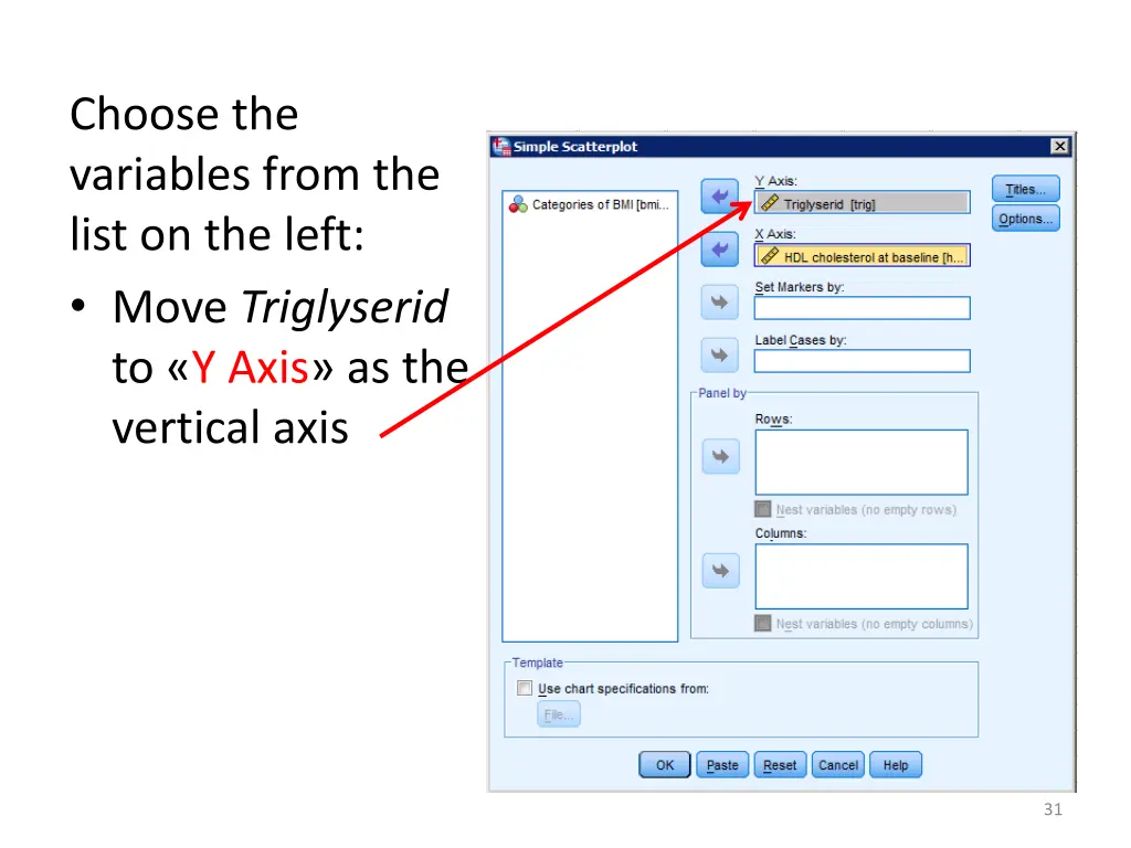 choose the variables from the list on the left