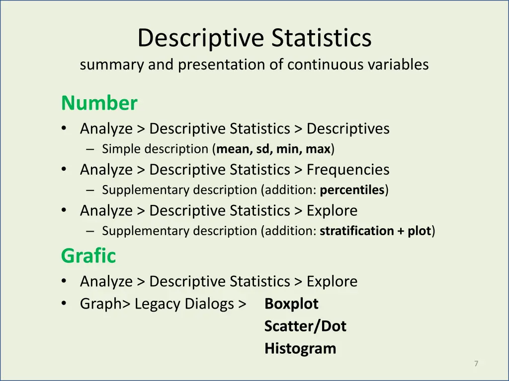 descriptive statistics summary and presentation