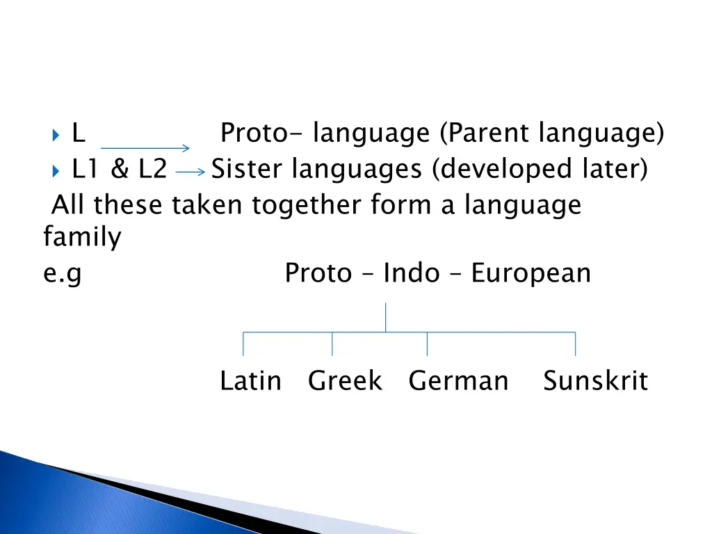 l proto language parent language l1 l2 sister