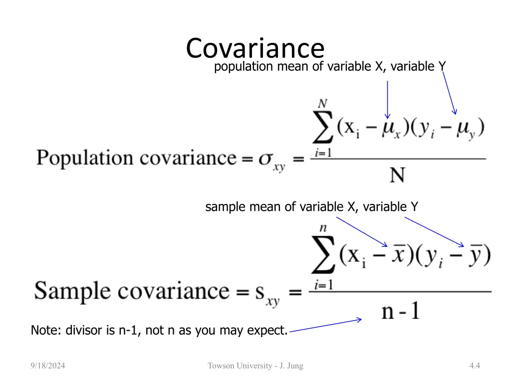 covariance population mean of variable x variable