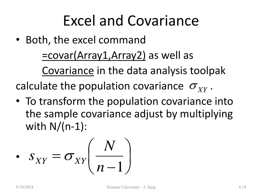 excel and covariance both the excel command covar