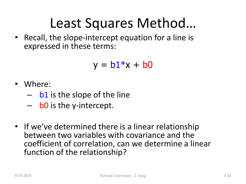 least squares method recall the slope intercept