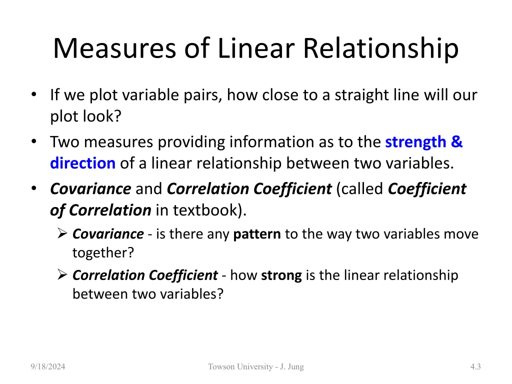 measures of linear relationship