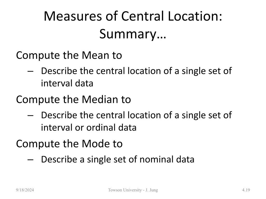 measures of central location summary