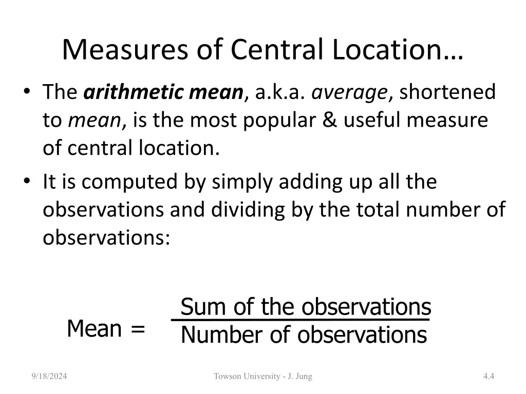 measures of central location the arithmetic mean