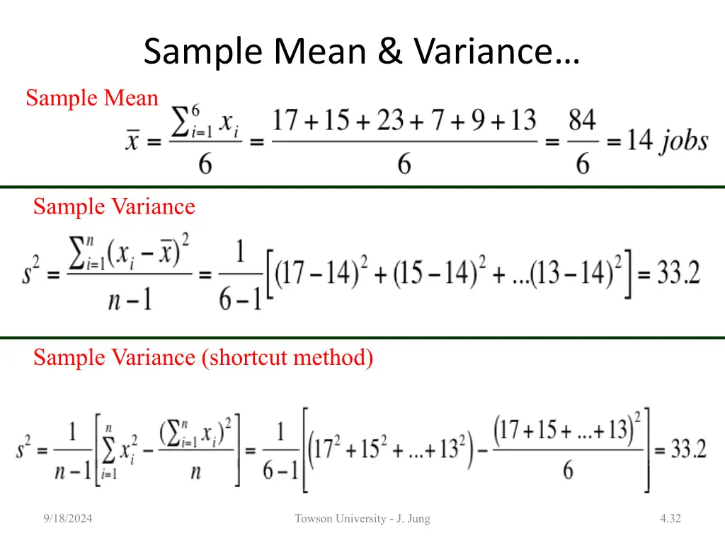 sample mean variance sample mean