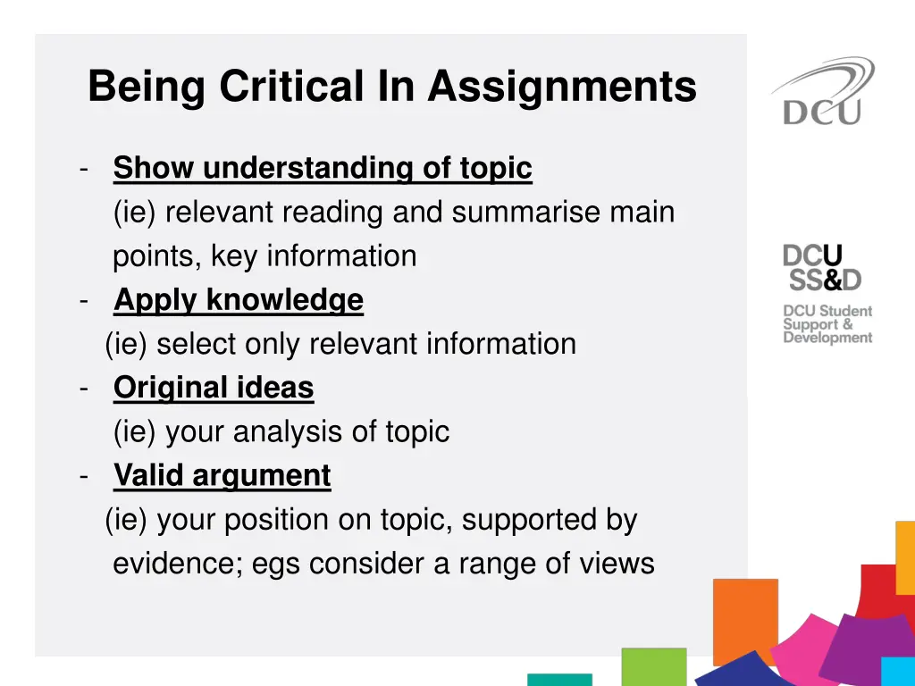 being critical in assignments