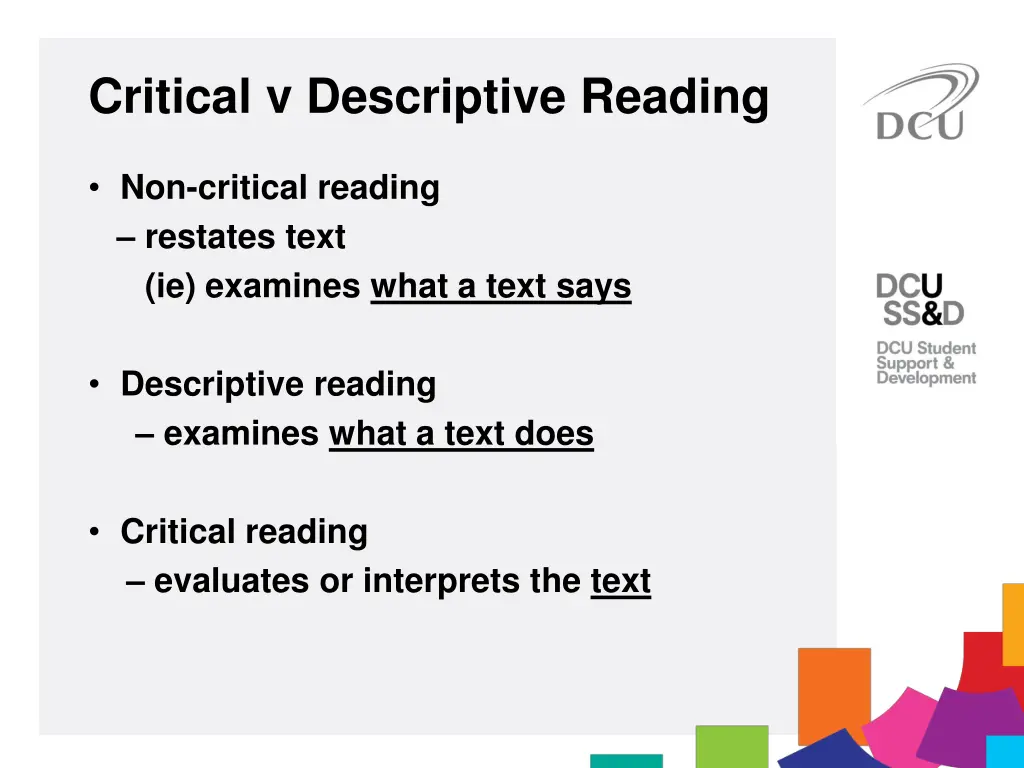 critical v descriptive reading