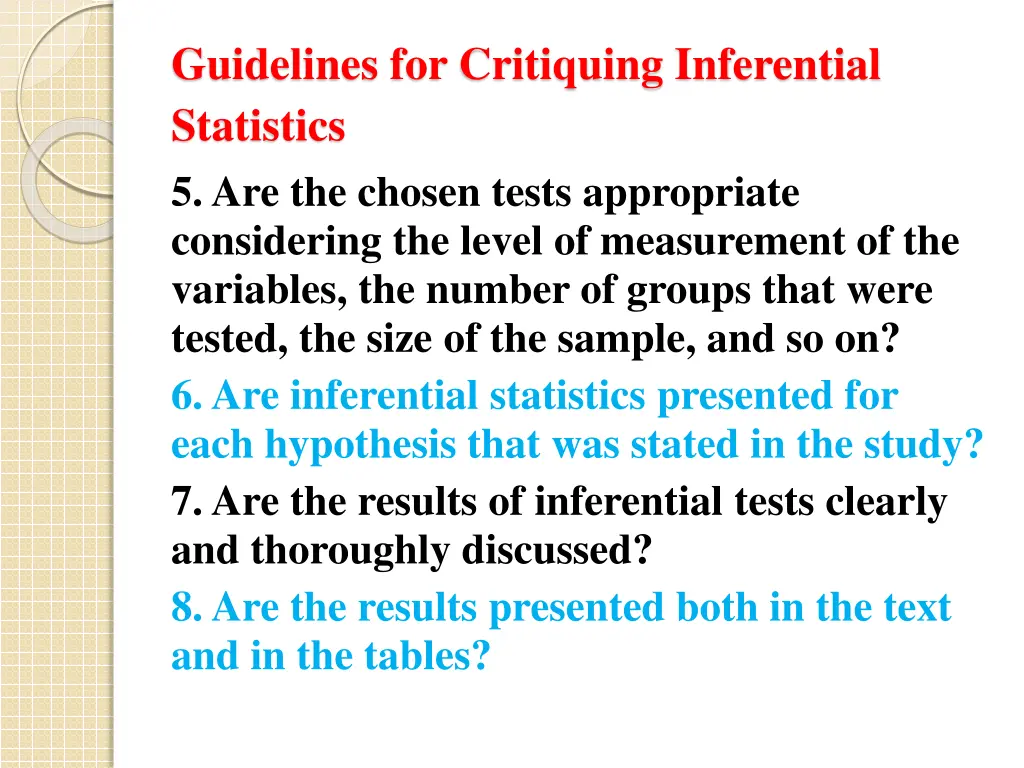 guidelines for critiquing inferential statistics 1