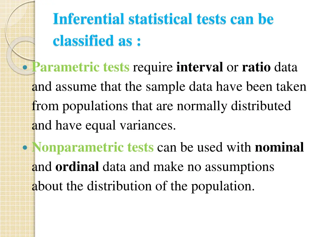 inferential statistical tests can be classified as