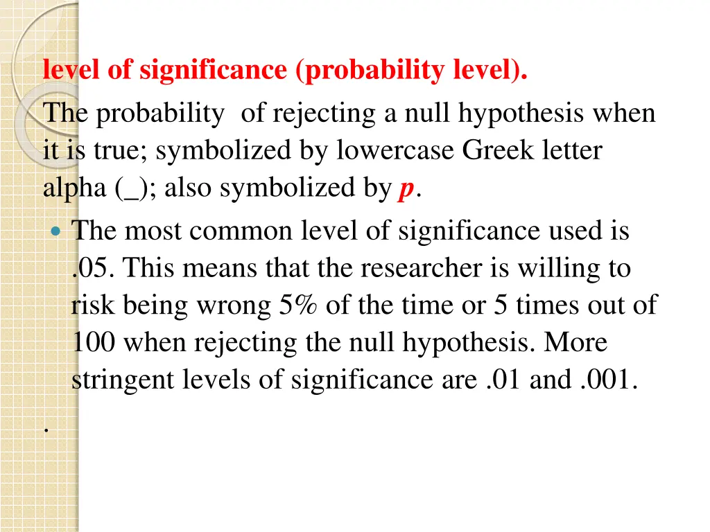 level of significance probability level