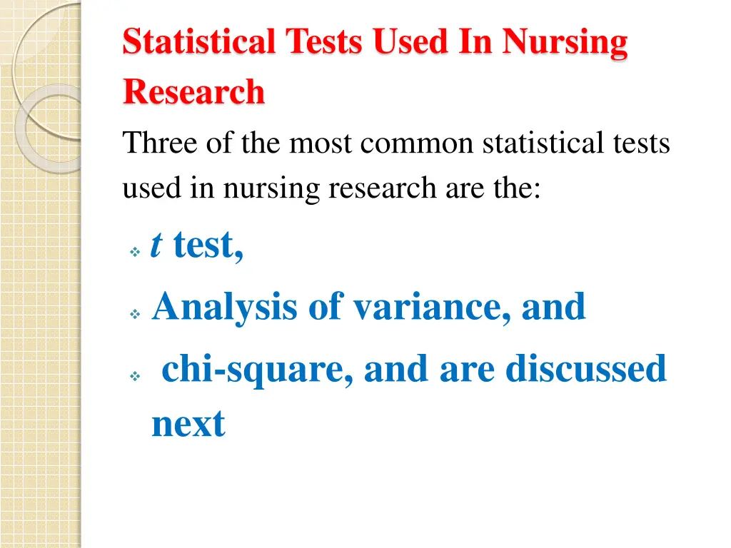 statistical tests used in nursing research three