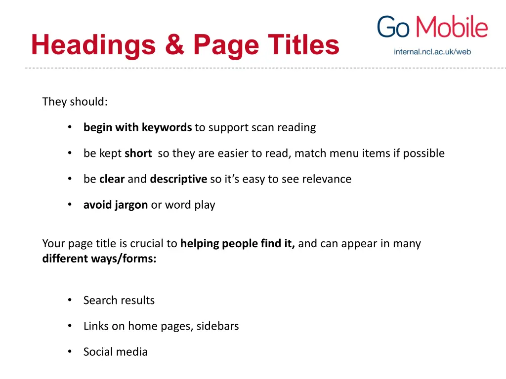 headings page titles