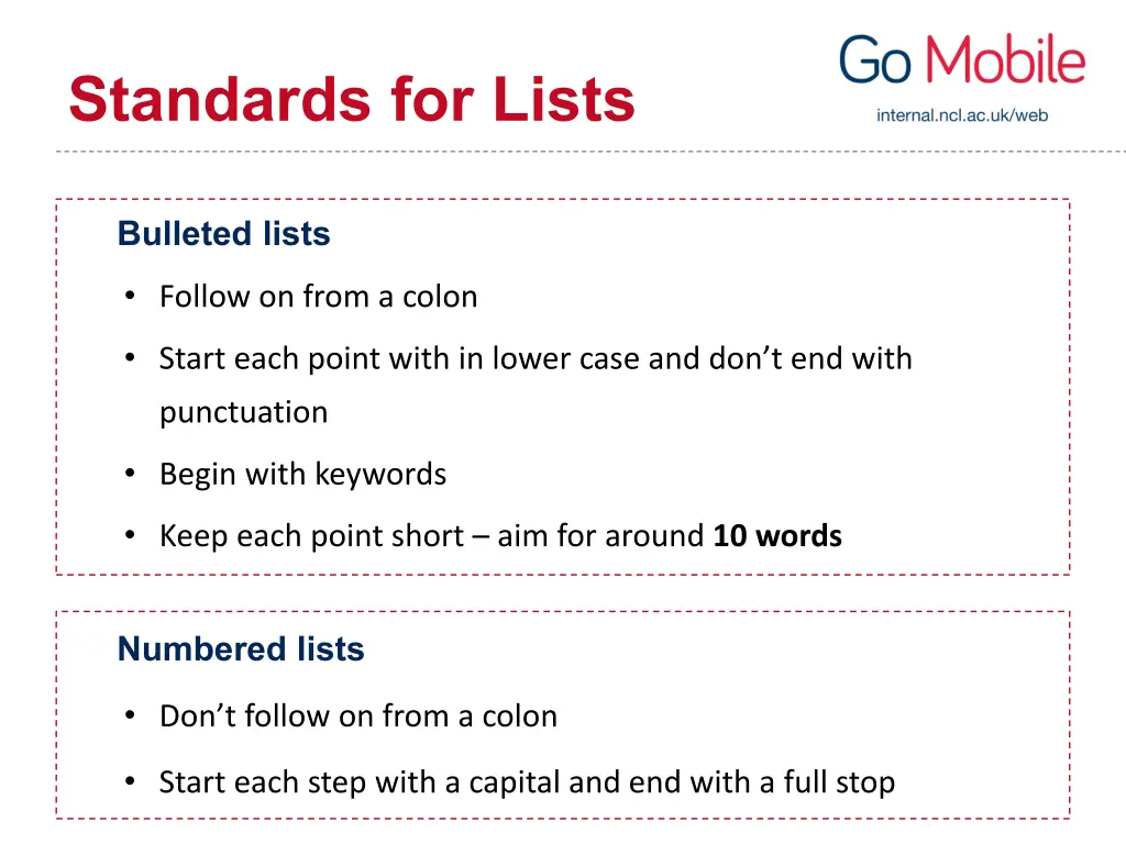 standards for lists