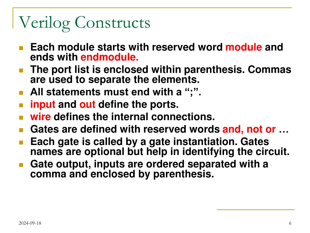 verilog constructs